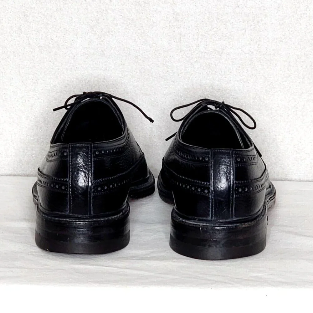 Sears Easy Flex 70128 VTG Black Wing Tip Lace Up Shoes 10.5 Pebbled Leather